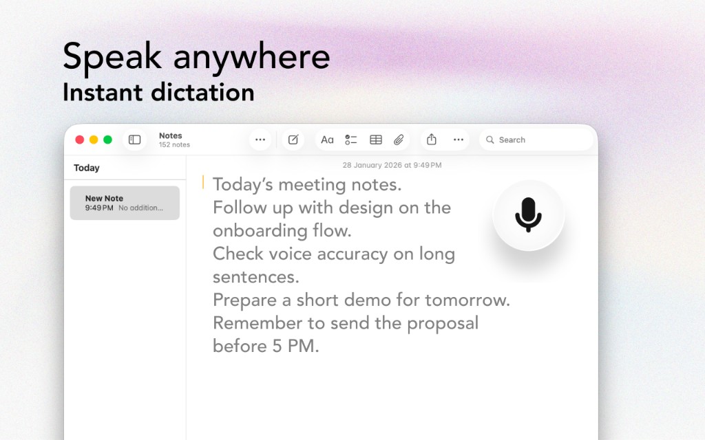 Dictating into Notes app